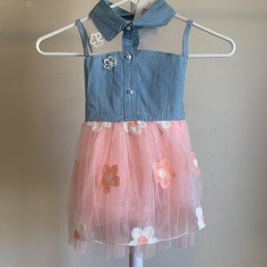 Girls 2T Flower Tutu Sleeveless Denim Dress - Wedding Party Summer Dress